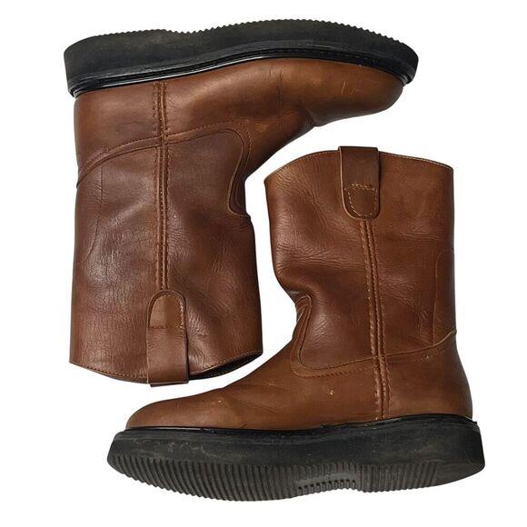 Mens Brown Leather Pull On Work Boots Thick Sole Western Style Size 7.5 main image 4